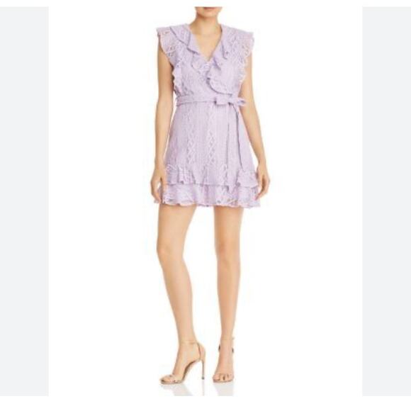 Aqua Ruffled Lace Faux Wrap Dress Purple Size Medium - Picture 1 of 7